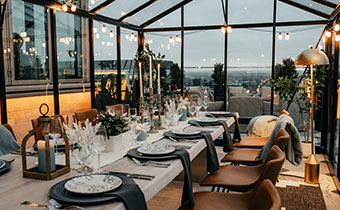 Rooftop event table setting at Halo rooftop bar